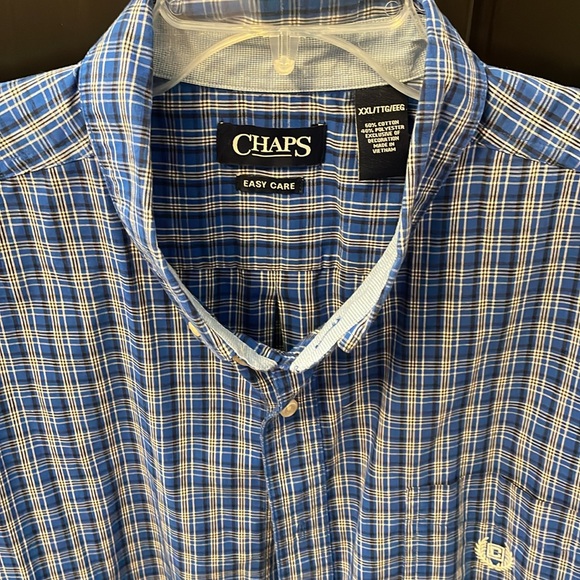 Mens chaps easy care button down short sleeve shirt. Size XXL Blue check. - Picture 4 of 7